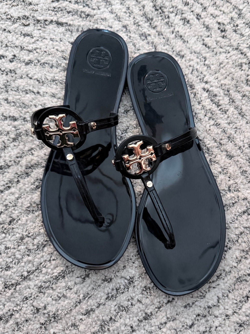 Tory Burch Black Patent Thong Sandals